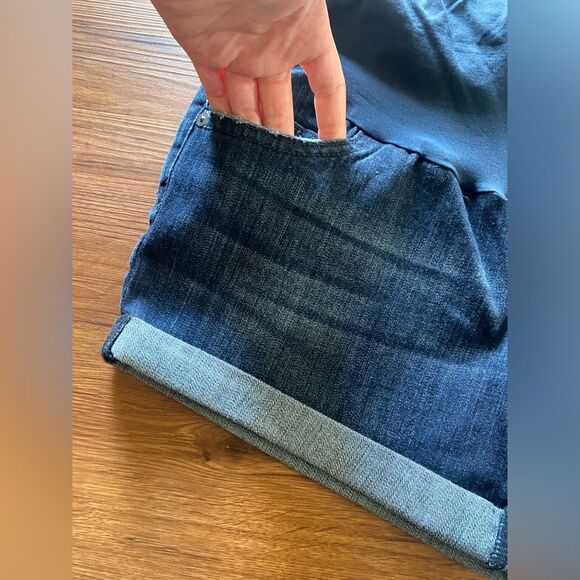 Maternity Shorts denim rolled hem belly panel‎ dark blue Size Medium - Picture 8 of 8